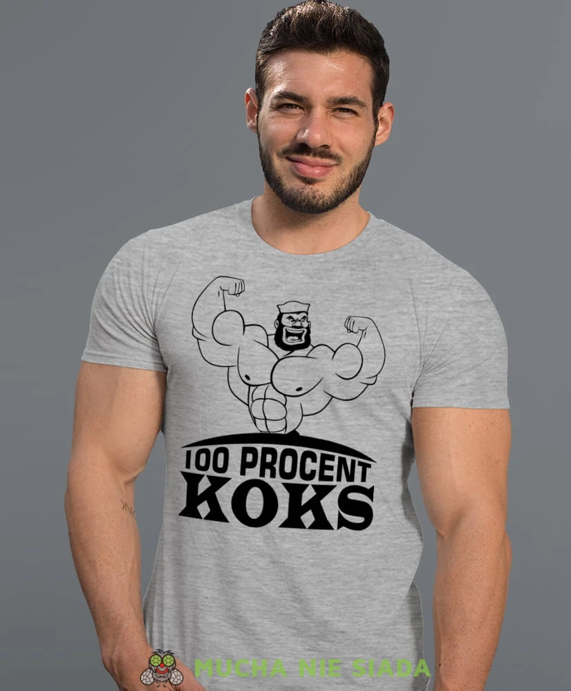 100 procent koks, szara koszulka na siłownię, męska koszulka, koszulka sportowa, na sport, gym, na siłownię.jpg