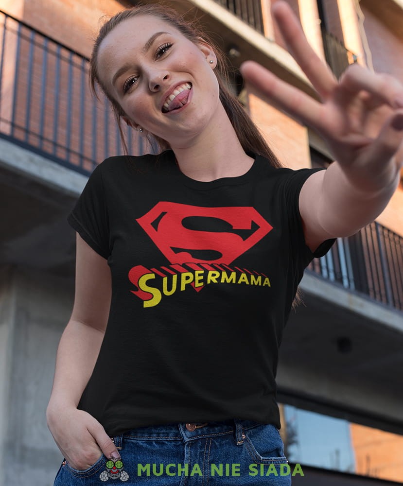 Koszulka Dla Mamy - Supermama - Na prezent na Dzień Mamy lub urodziny Damska Koszulka