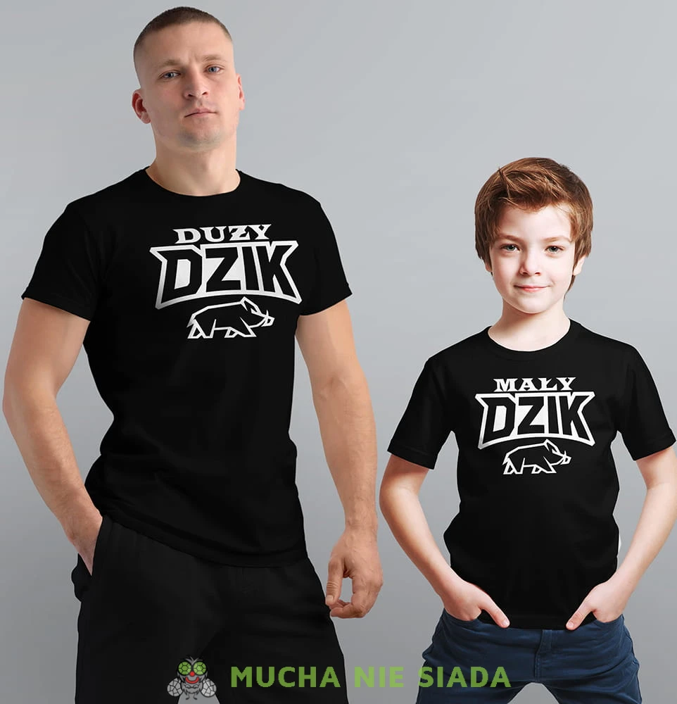 duży dzik mały dzik czarna koszulka koszulki dla taty i syna.jpg