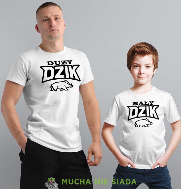 duży dzik mały dzik biała koszulka koszulki dla taty i syna.jpg