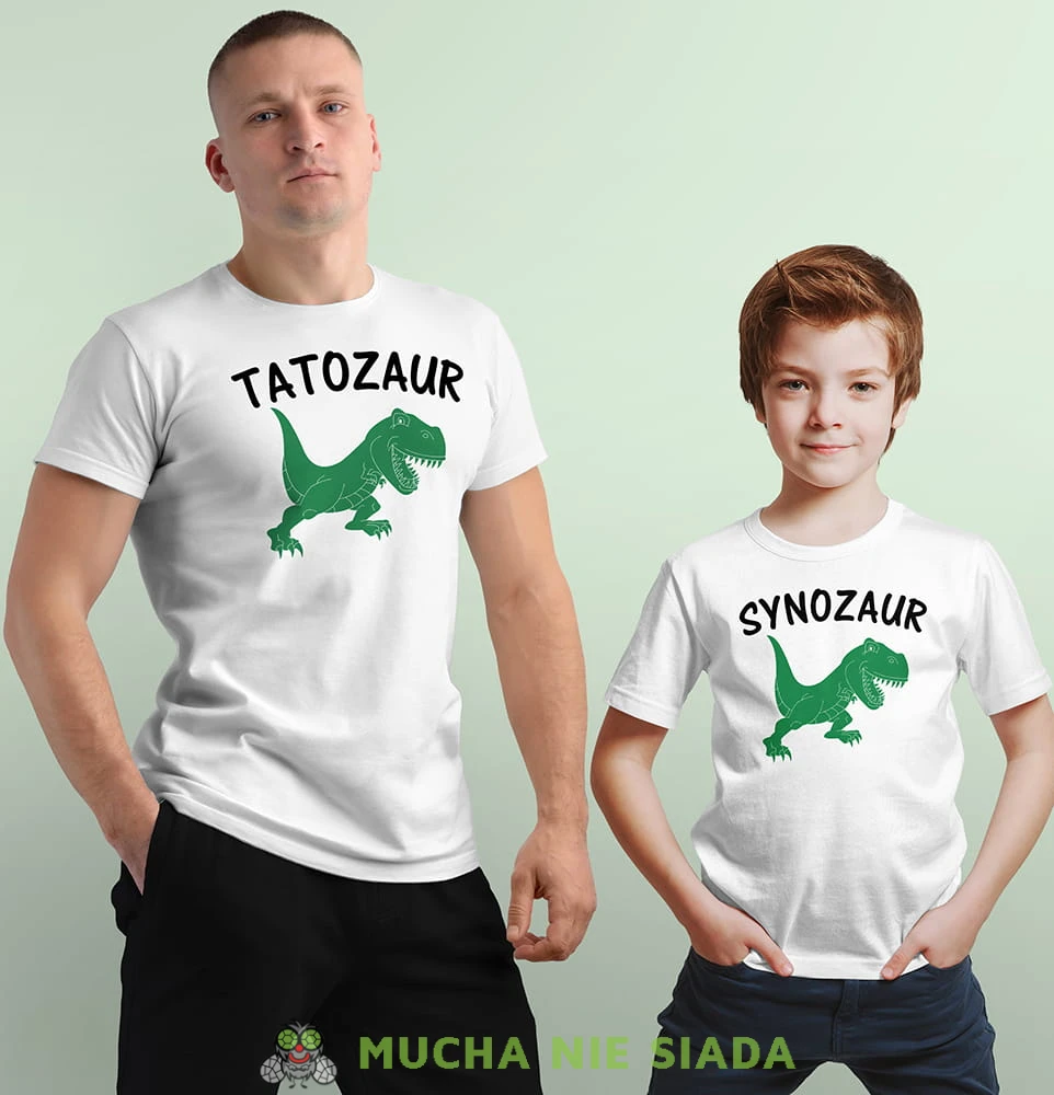 TATOZAUR SYNOZAUR BIAŁE koszulki dla taty i syna.jpg
