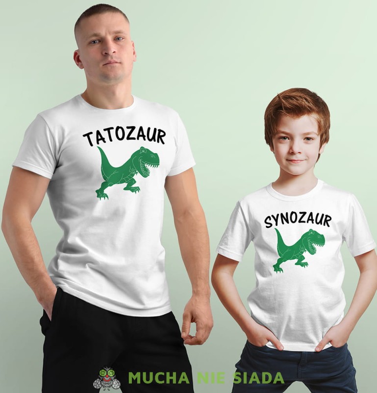 TATOZAUR SYNOZAUR BIAŁE koszulki dla taty i syna.jpg