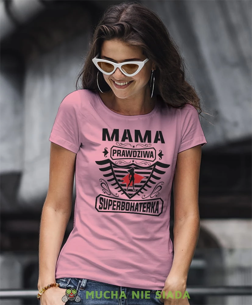 mama prawdziwa superbohaterka różowa koszulka dla mamy.jpg