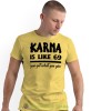 karma is like 69 you get what you give, żółta męska koszulka z nadrukiem na co dzień, na prezent, fajna koszulka.jpg
