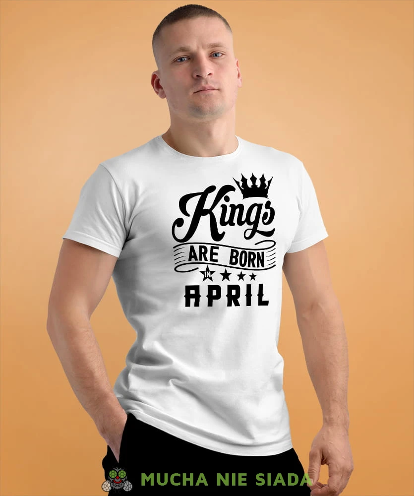 kings are born in... męska biała koszulka urodzinowa na urodziny.jpg