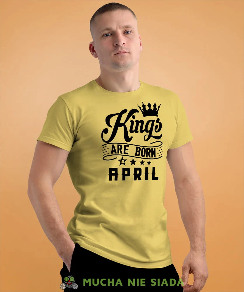 kings are born in... męska żółta koszulka urodzinowa na urodziny.jpg