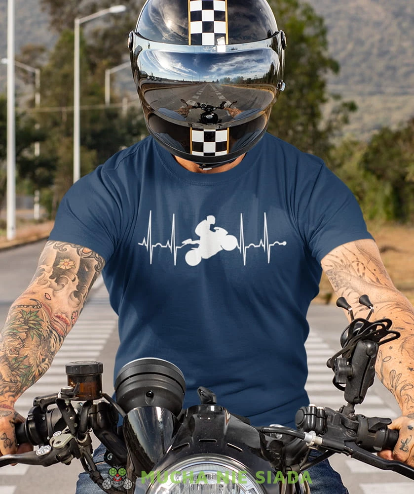 heartbeats biker granatowa koszulka motocyklowa motocykl motocyklista.jpg