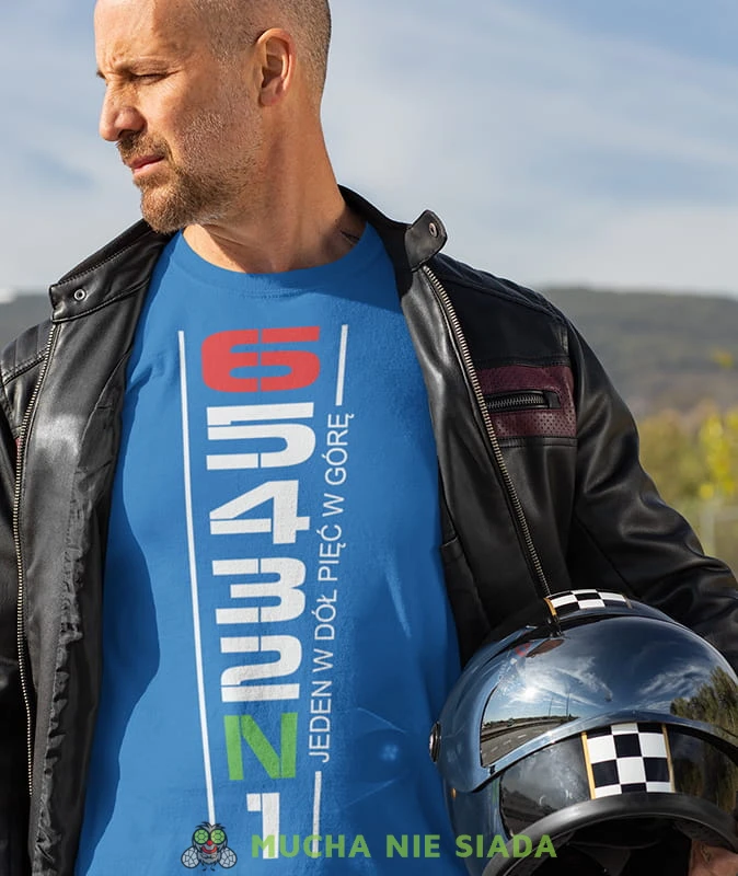 jeden w dół pięć w góre niebieska koszulka motocyklowa.jpg