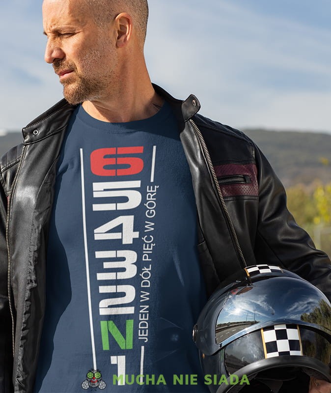 Męska Koszulka motocyklowa - Jeden w dół pięć w góre