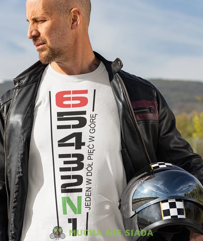jeden w dół pięć w góre biała koszulka motocyklowa.jpg
