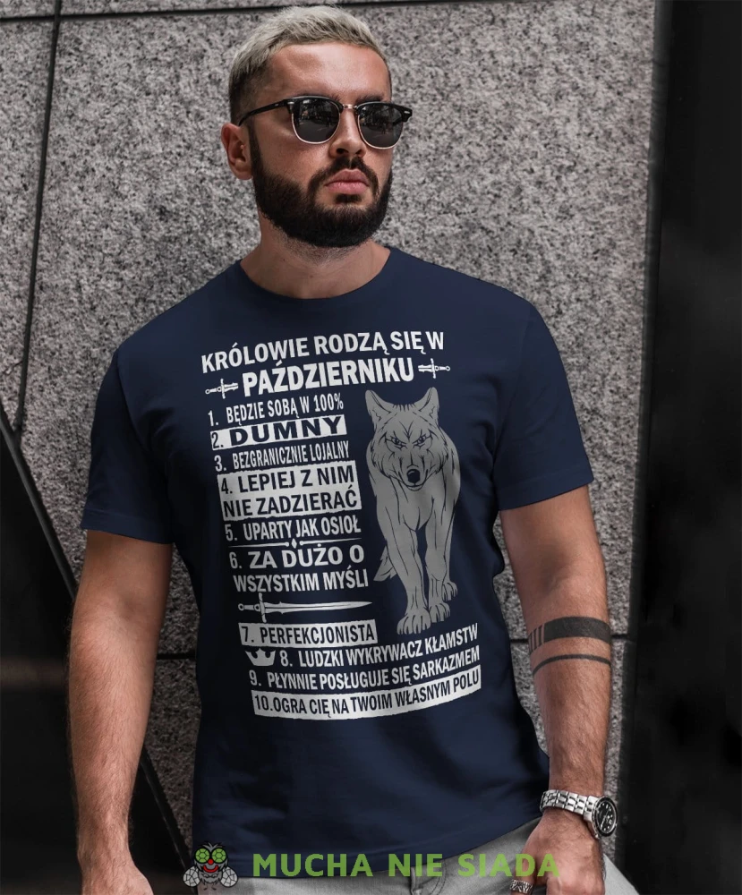 Królowie rodzą się w.... granatowa koszulka urodzinowa Wilk