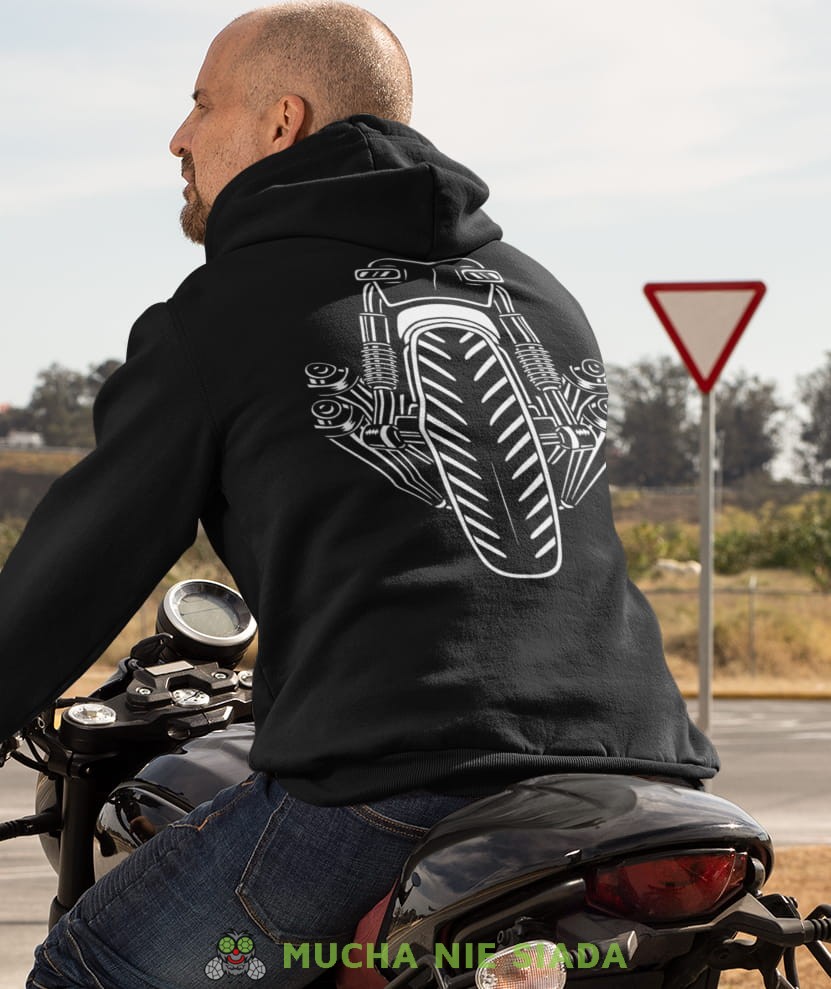 Męska bluza z kapturem dla motocyklisty - Tył motocykla