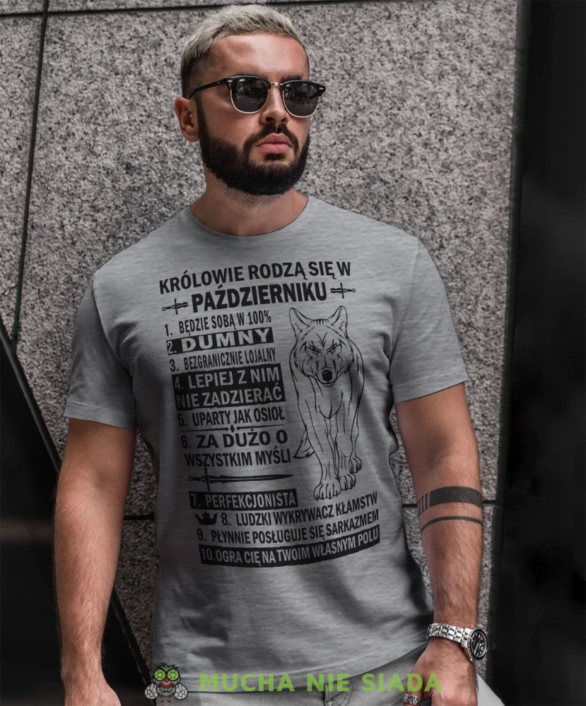 Królowie rodzą się w.... szara koszulka urodzinowa Wilk