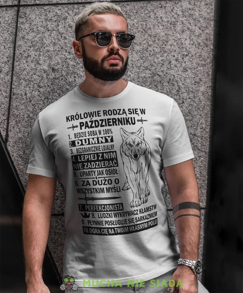 Królowie rodzą się w.... biała koszulka urodzinowa Wilk