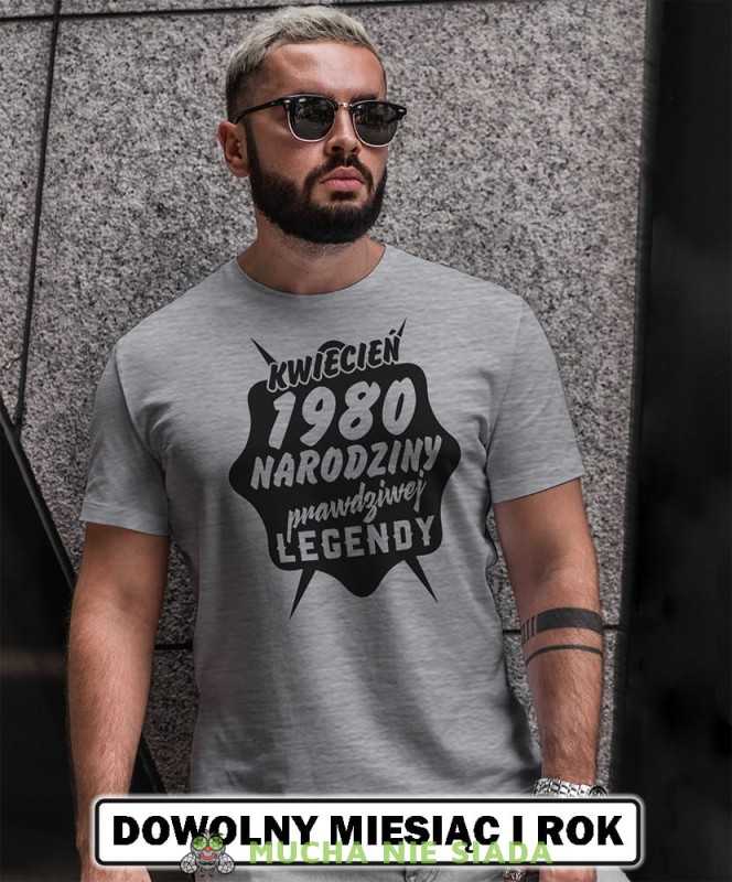 narodziny prawdziwej legendy szara męska koszulka urodzinowa z nadrukiem na urodziny opis.jpg