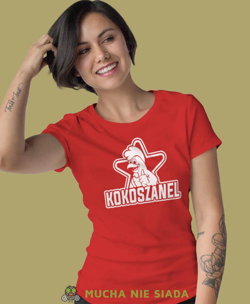 kokoszanel czerwona damska koszulka z nadrukiem na prezent dla dziewczyny.jpg