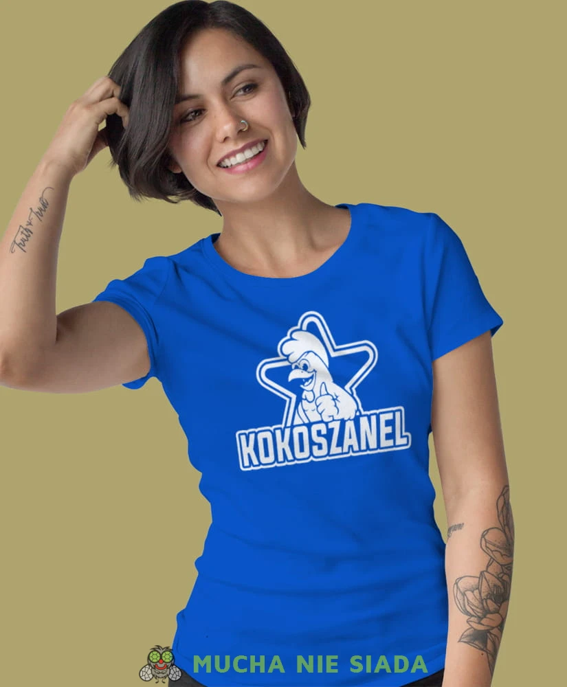 kokoszanel niebieska damska koszulka z nadrukiem na prezent dla dziewczyny.jpg