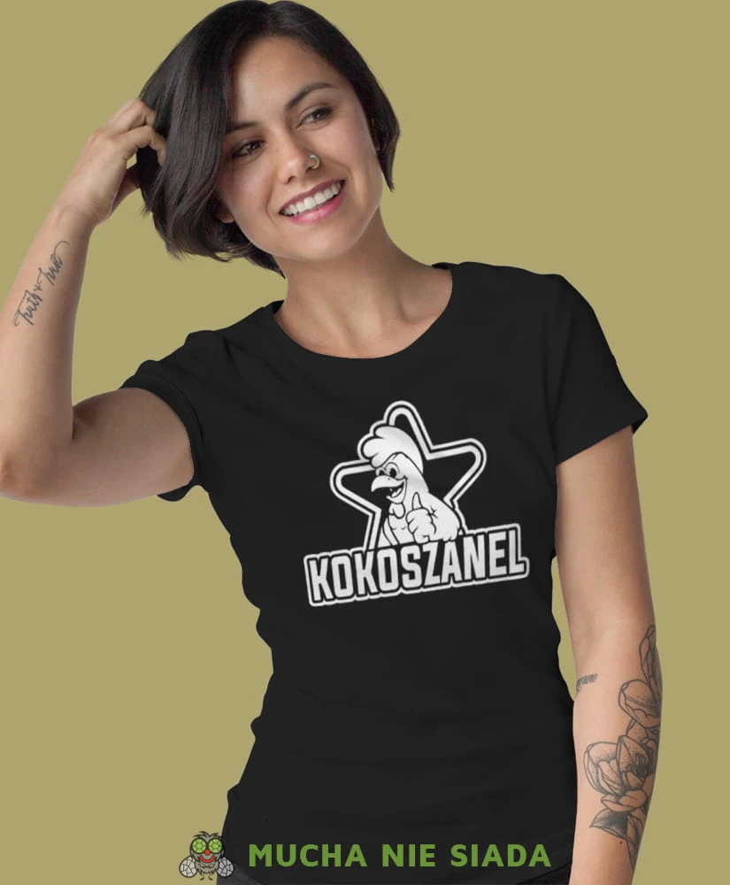 kokoszanel czarna damska koszulka z nadrukiem na prezent dla dziewczyny.jpg