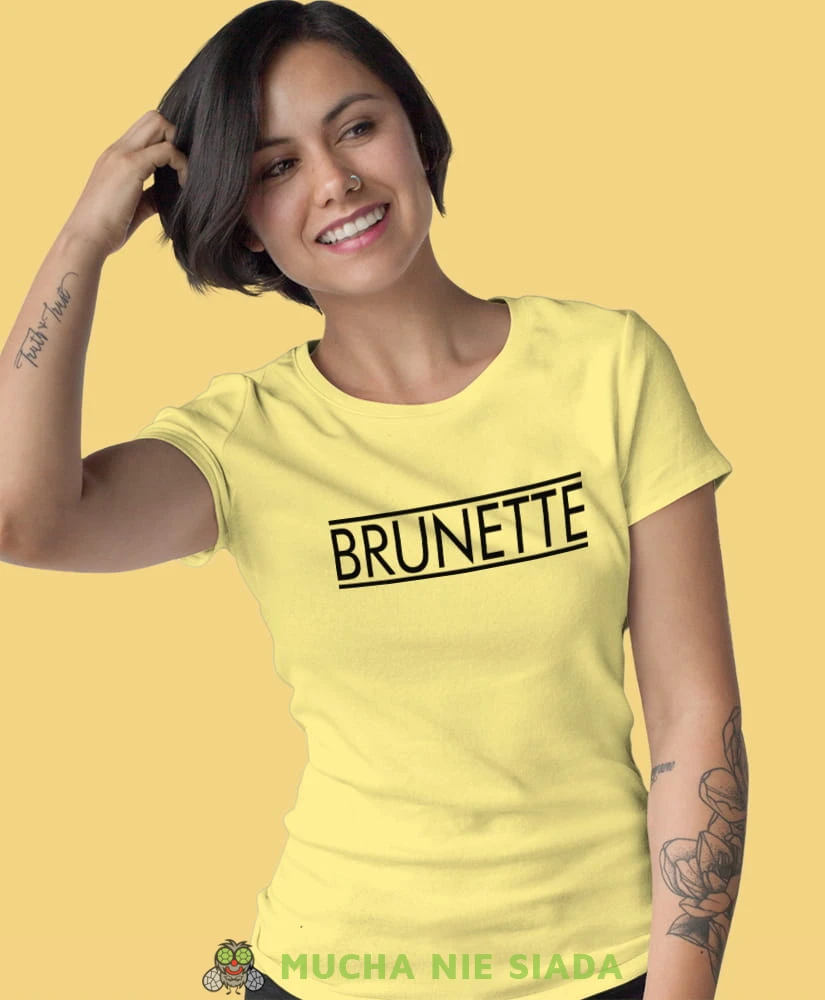 brunette żółta damska koszulka z nadrukiem na prezent dla dziewczyny.jpg