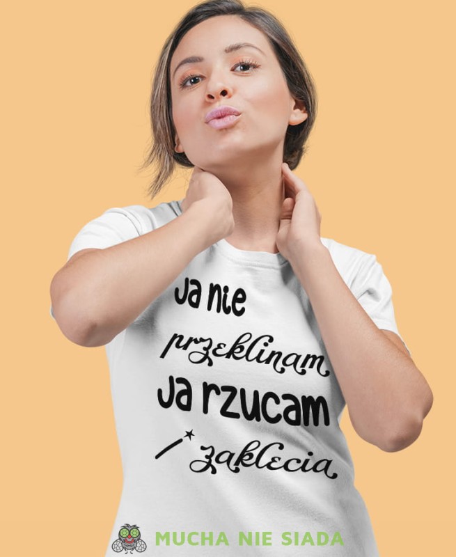 ja nie przeklinam ja rzucam zaklęcia biała damska koszulka z nadrukiem na prezent dla dziewczyny.jpg