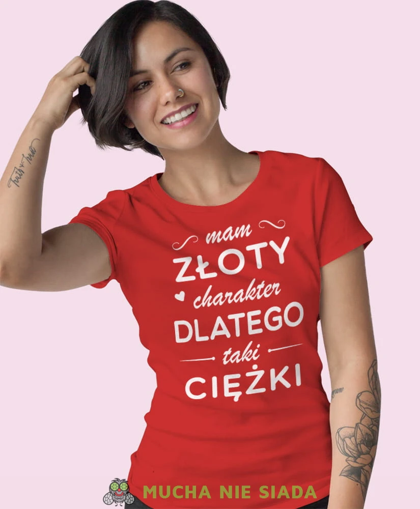 mama złoty charakter dlatego taki ciężki czerwona damska koszulka z nadrukiem na prezent dla dziewczyny.jpg