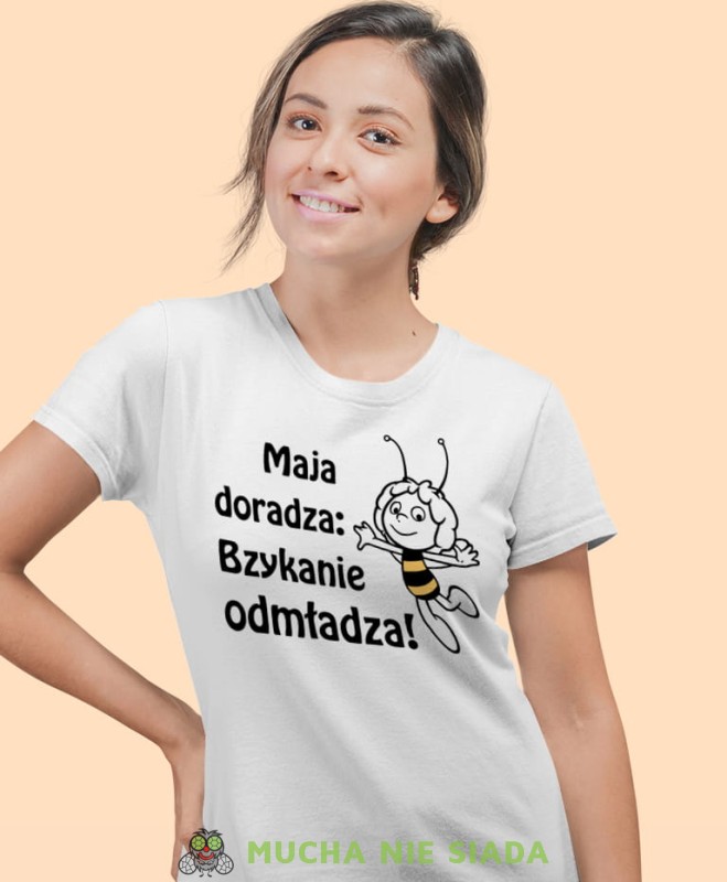 maja doradza bzykanie odmładza biała damska koszulka z nadrukiem na prezent dla dziewczyny.jpg