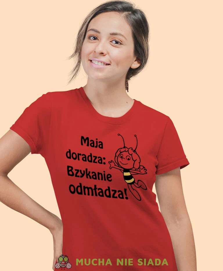 maja doradza bzykanie odmładza czerwona damska koszulka z nadrukiem na prezent dla dziewczyny.jpg