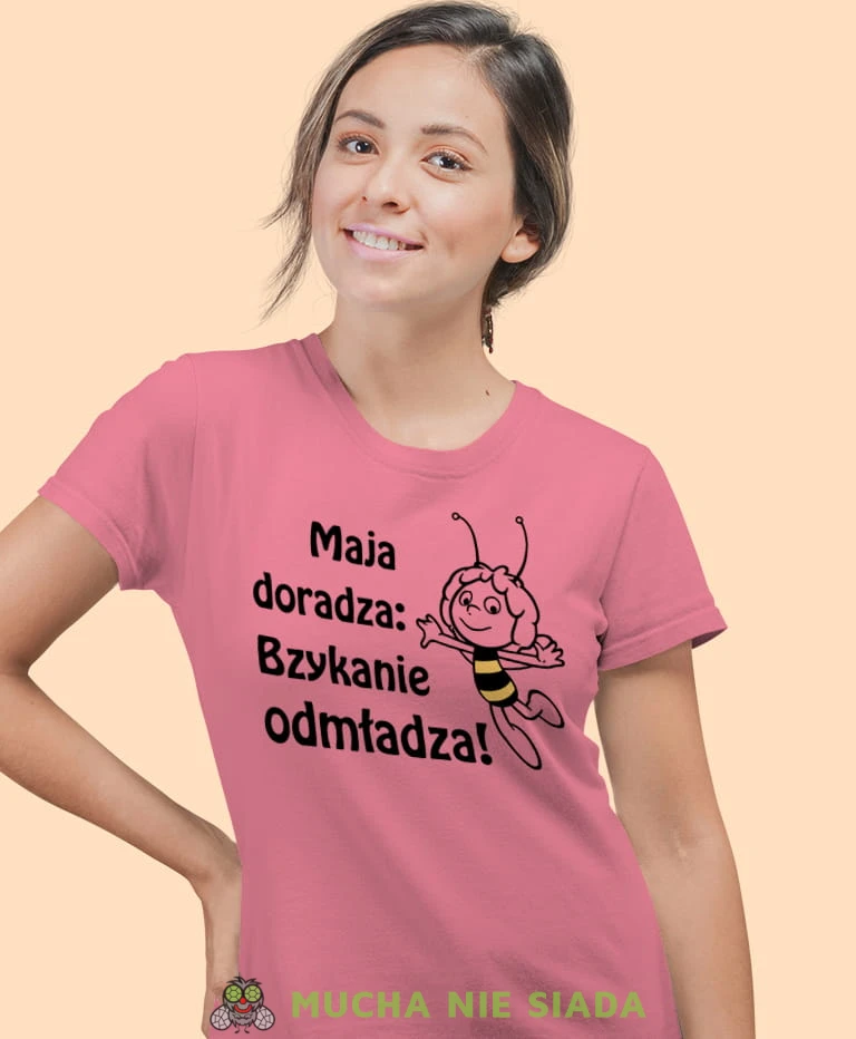 maja doradza bzykanie odmładza różowa damska koszulka z nadrukiem na prezent dla dziewczyny.jpg