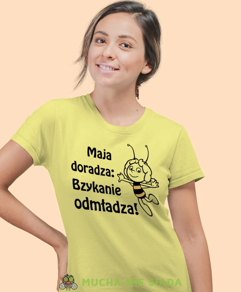 maja doradza bzykanie odmładza żółta damska koszulka z nadrukiem na prezent dla dziewczyny.jpg