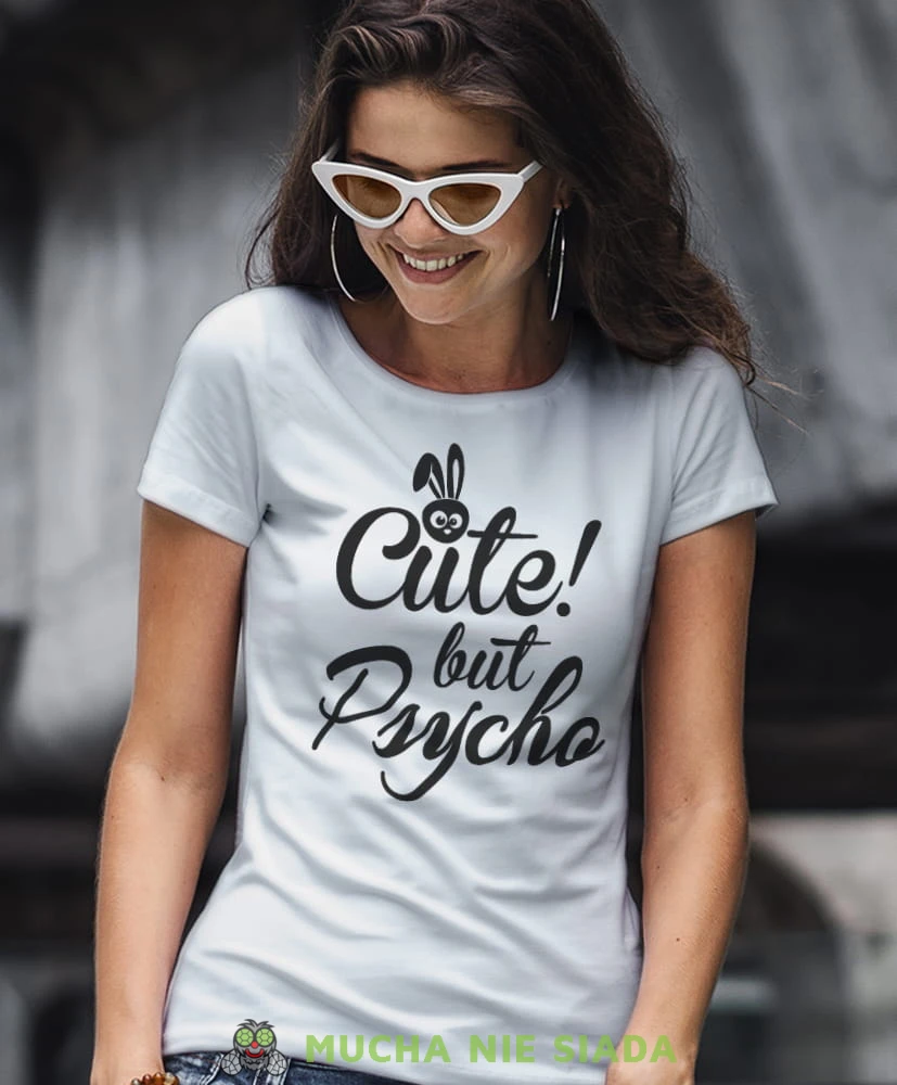 cute but psycho biała damska koszulka z nadrukiem na prezent dla dziewczyny dla żony.jpg