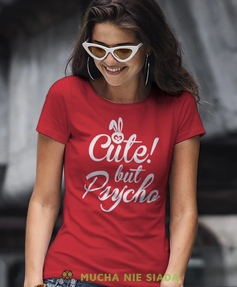 cute but psycho czerwona damska koszulka z nadrukiem na prezent dla dziewczyny dla żony.jpg