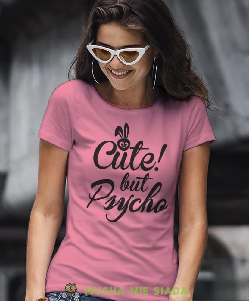 cute but psycho różowa damska koszulka z nadrukiem na prezent dla dziewczyny dla żony.jpg