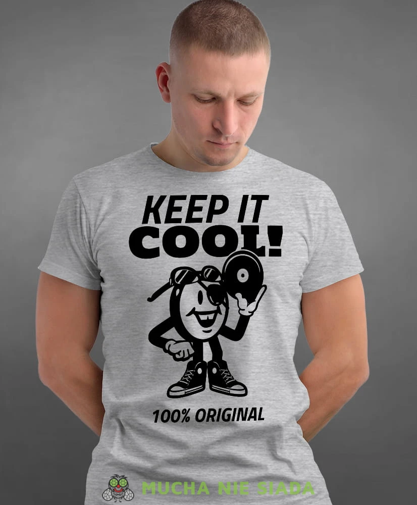 keep it cool, szara męska koszulka z nadrukiem na co dzień, na prezent, fajna koszulka.jpg