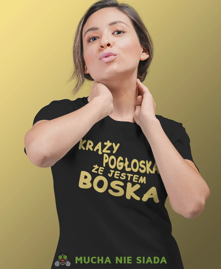 krąży pogłoska że jestem boska czarna damska koszulka z nadrukiem na prezent.jpg