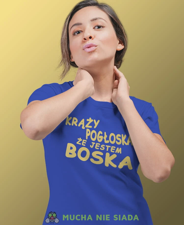 krąży pogłoska że jestem boska niebieska damska koszulka z nadrukiem na prezent.jpg