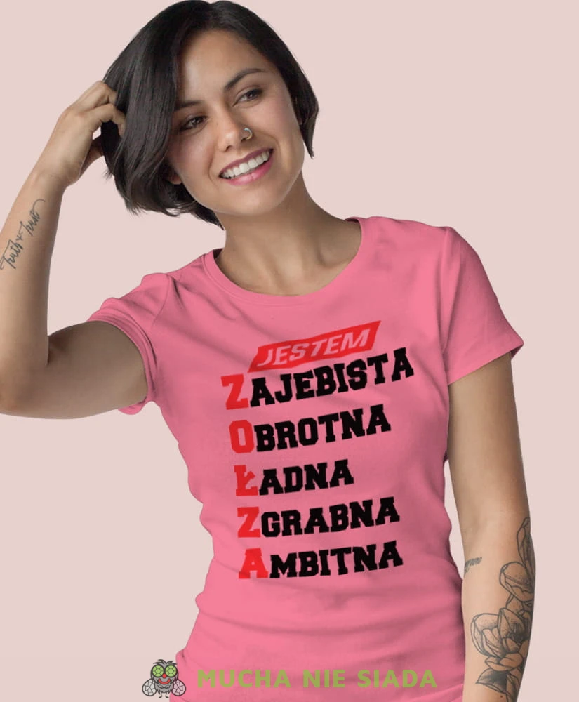 jestem zajebista obrotna ładna zgabna ambitna zołza różowa koszulka z nadrukiem na prezent dla dziewczyny dla żony.jpg