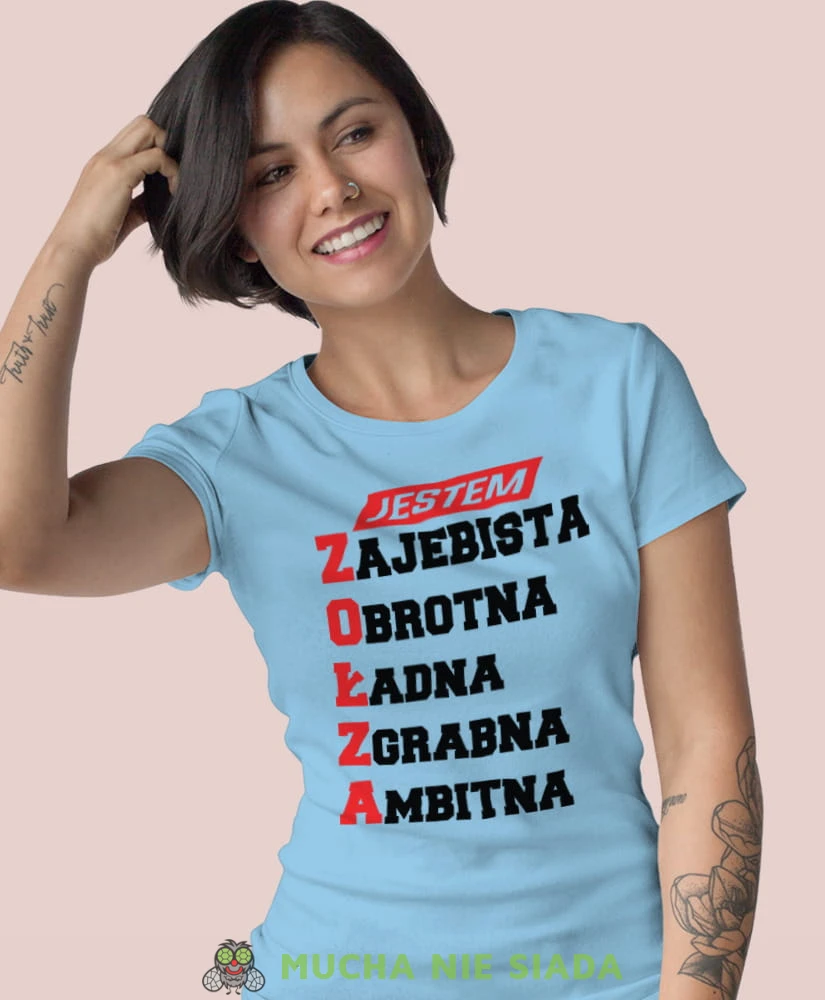 jestem zajebista obrotna ładna zgabna ambitna zołza jasnoniebieska koszulka z nadrukiem na prezent dla dziewczyny dla żony.jpg
