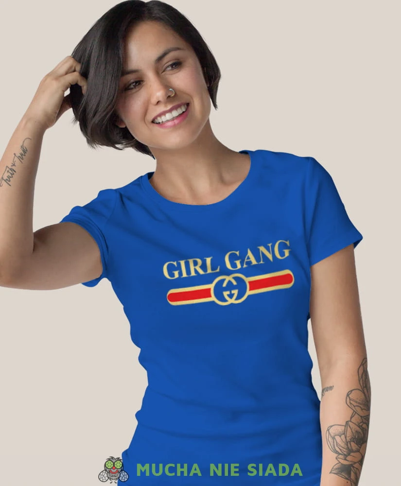 girl gang niebieska damska koszulka z nadrukiem na prezent dla dziewczyny.jpg
