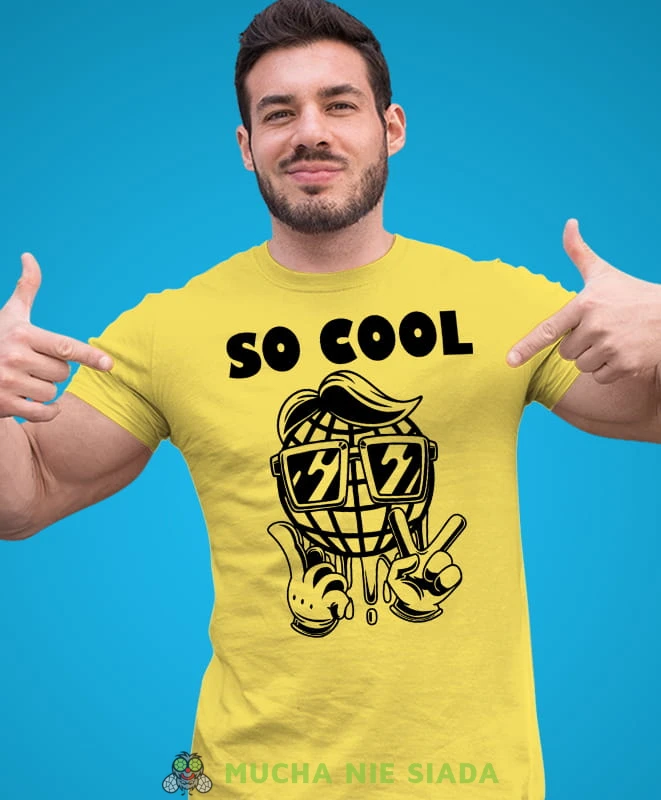so cool, żółta męska koszulka z nadrukiem na co dzień, na prezent, fajna koszulka.jpg