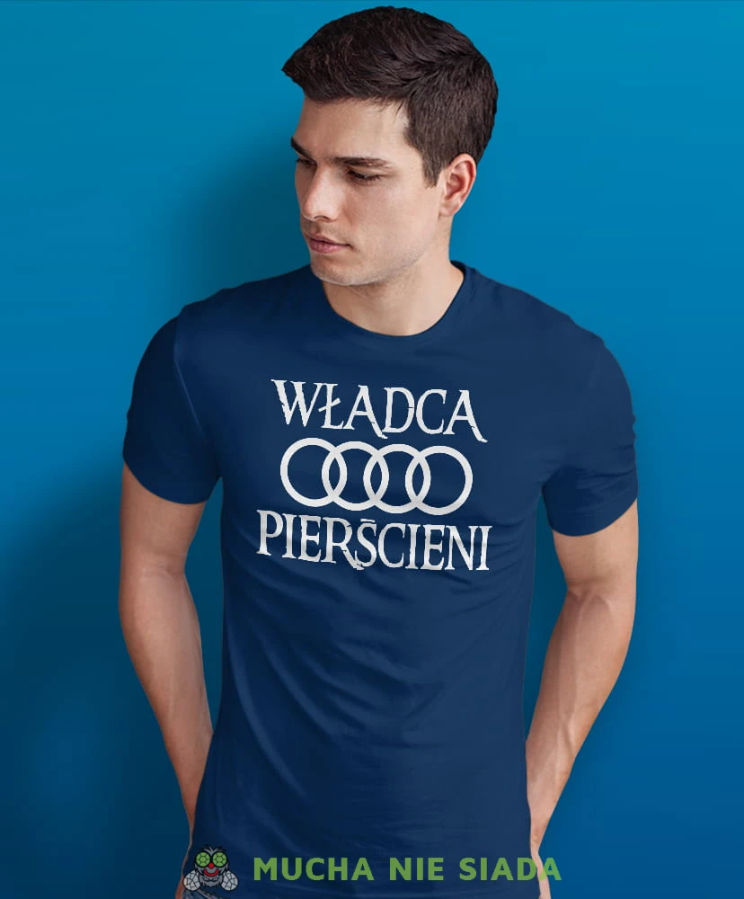 władca pierścieni, audi, granatowa męska koszulka z nadrukiem na co dzień, na prezent, fajna koszulka dla chłopaka.jpg