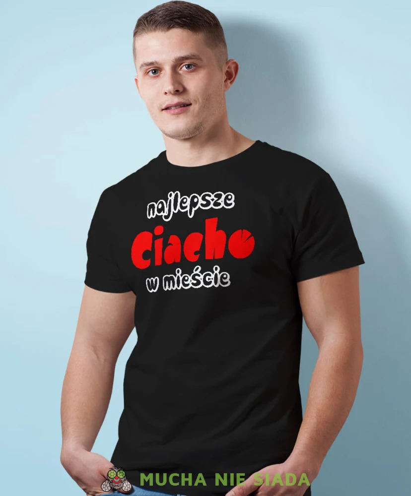 najlepsze ciacho w mieście czarna męska koszulka z nadrukiem na co dzień, na prezent, fajna koszulka, dla męża, dla chłopaka, super prezent.jpg