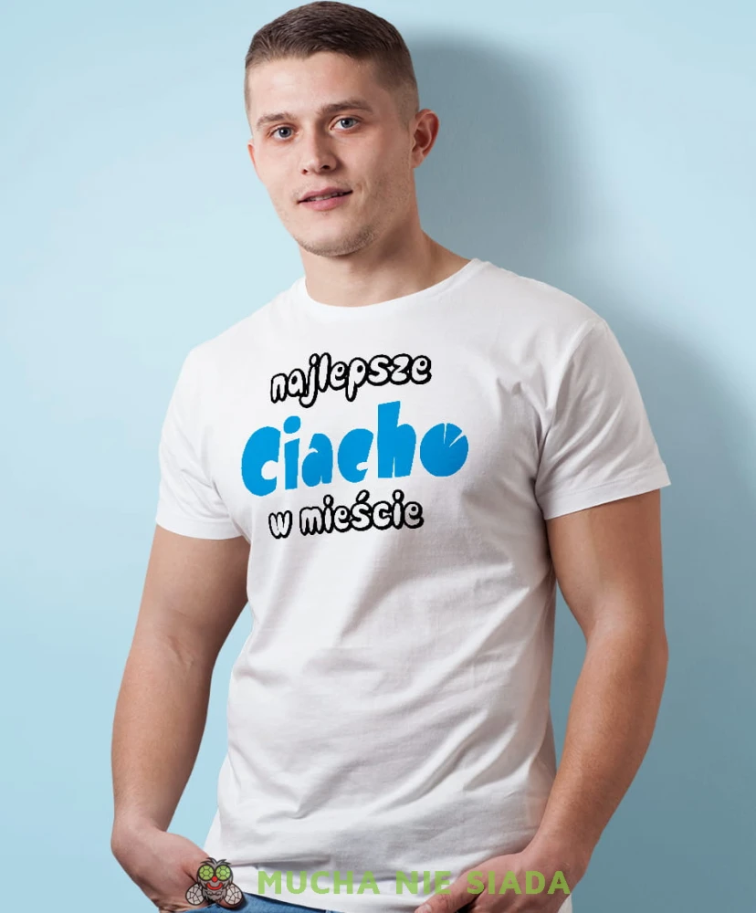 najlepsze ciacho w mieście biała męska koszulka z nadrukiem na co dzień, na prezent, fajna koszulka, dla męża, dla chłopaka, super prezent.jpg