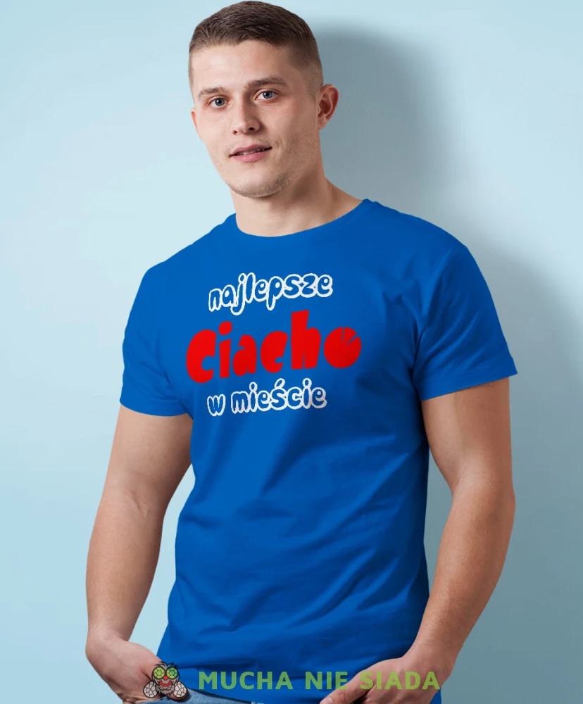 najlepsze ciacho w mieście niebieska męska koszulka z nadrukiem na co dzień, na prezent, fajna koszulka, dla męża, dla chłopaka, super prezent.jpg