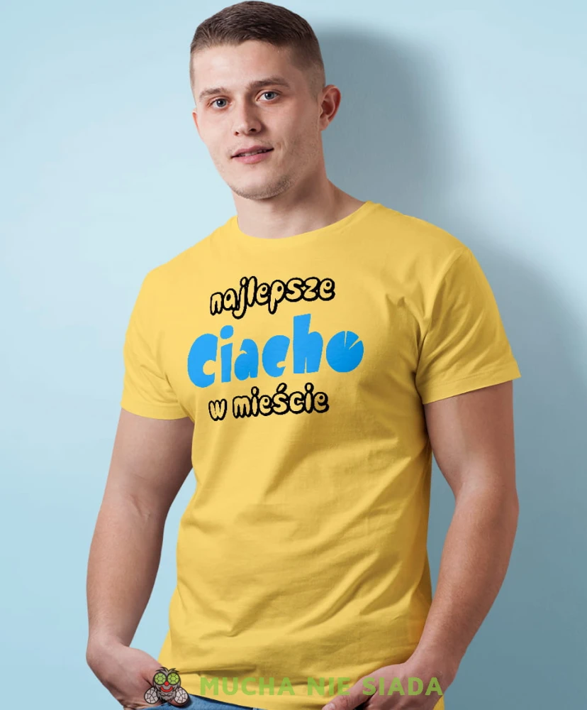 najlepsze ciacho w mieście żółta męska koszulka z nadrukiem na co dzień, na prezent, fajna koszulka, dla męża, dla chłopaka, super prezent.jpg