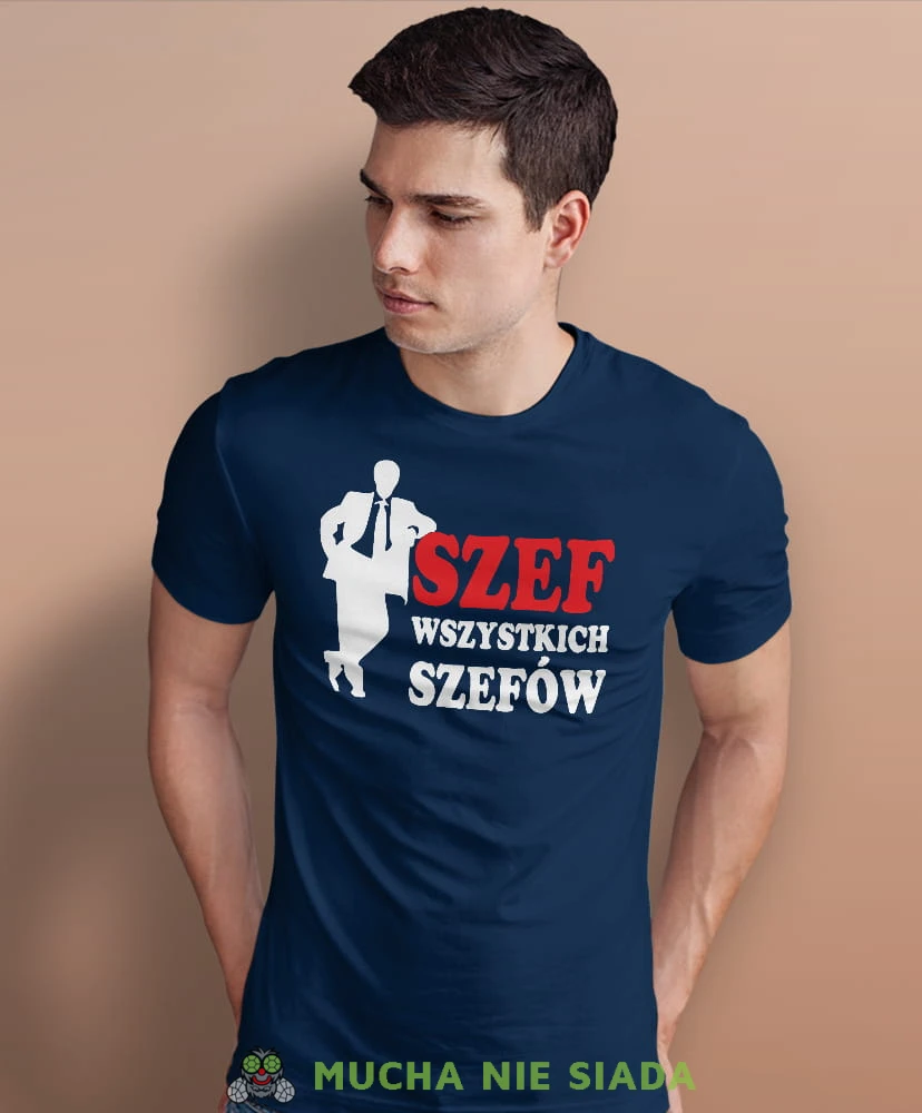 szef wszystkich szefów granatowa męska koszulka z nadrukiem na co dzień, na prezent, fajna koszulka dla chłopaka.jpg