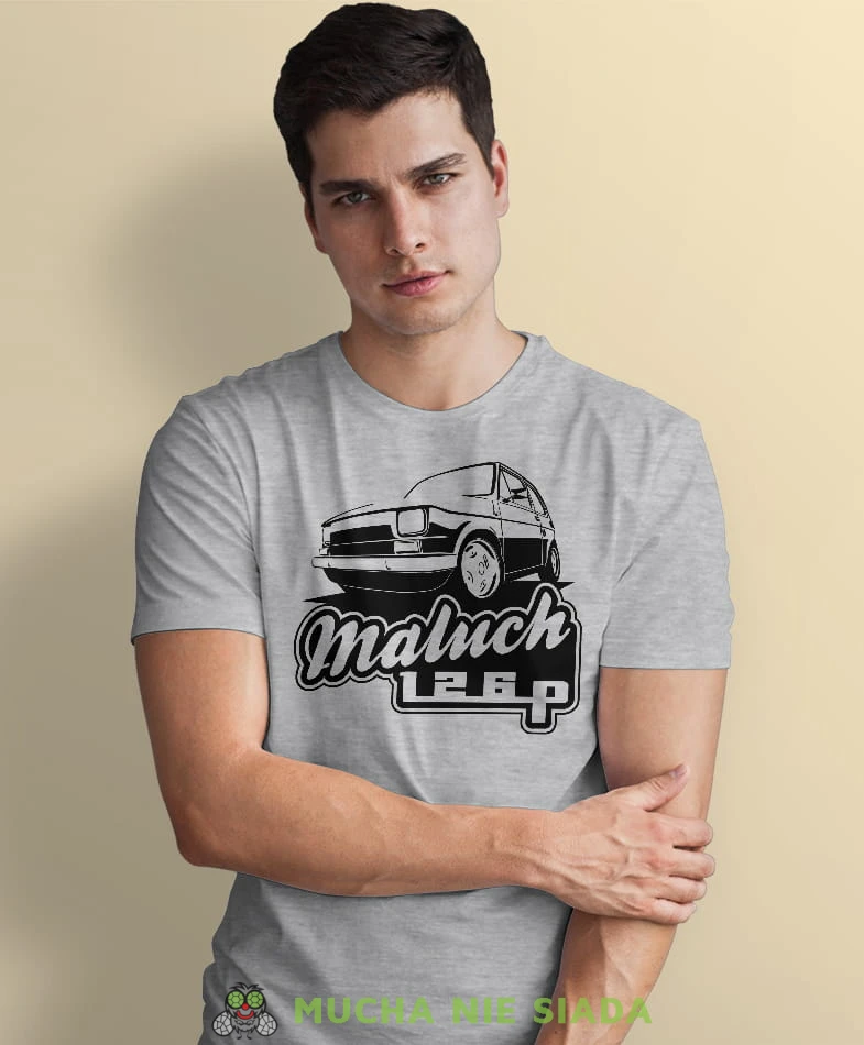 maluch 126p, szara męska koszulka z nadrukiem, na co dzień, na prezent, fajna koszulka, dla chłopaka.jpg