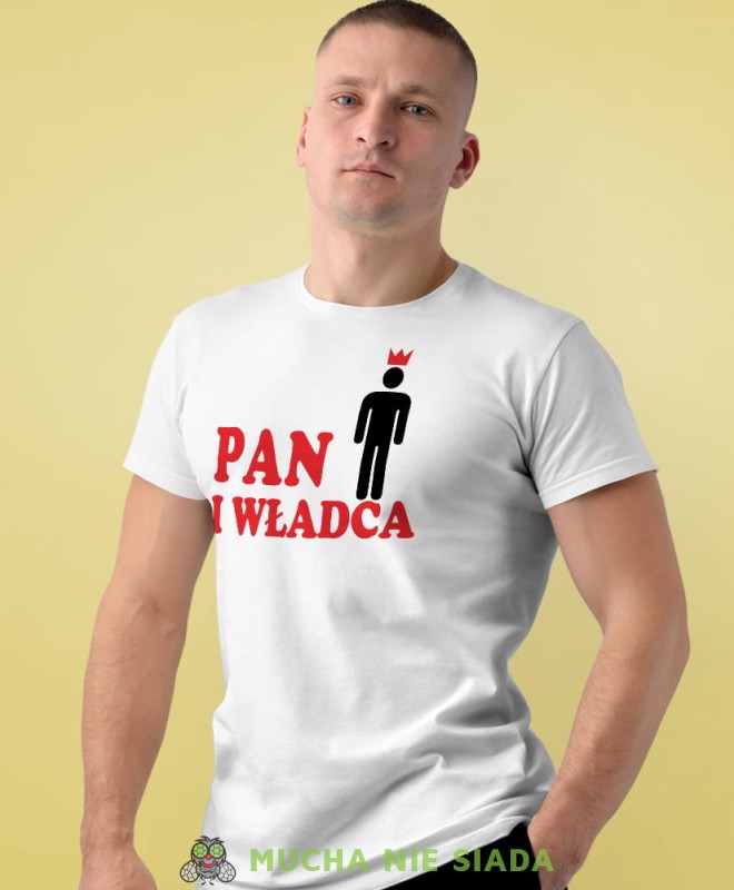 pan i władca biała męska koszulka z nadrukiem na co dzień, na prezent, fajna koszulka, dla chłopaka, dla męża.jpg