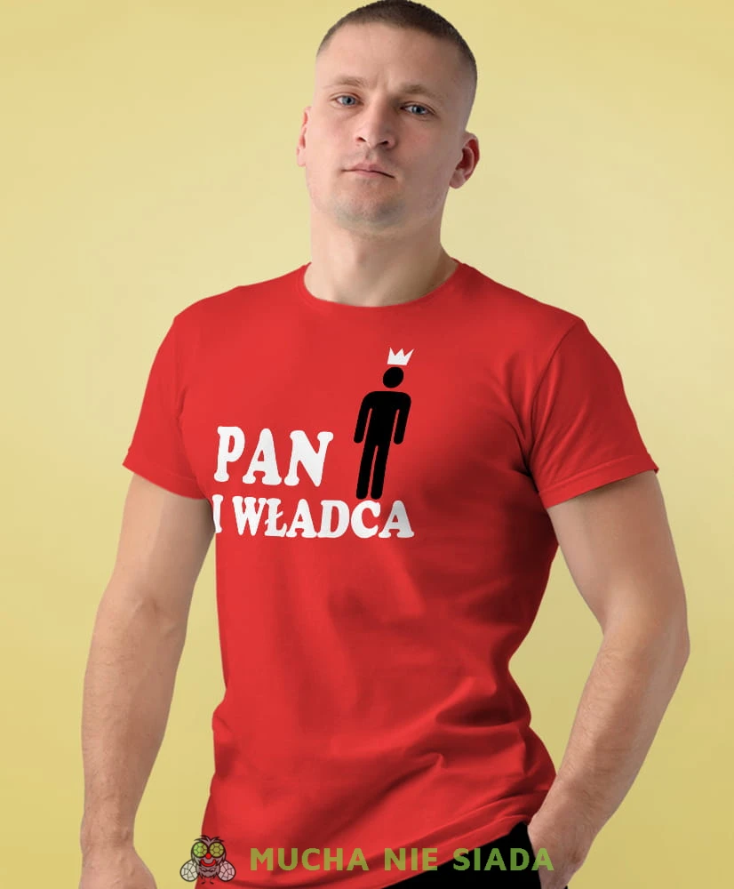 pan i władca czerwona męska koszulka z nadrukiem na co dzień, na prezent, fajna koszulka, dla chłopaka, dla męża.jpg
