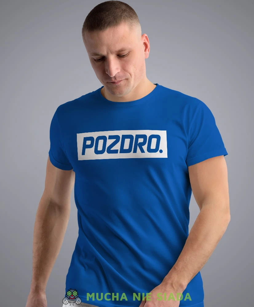 pozdro niebieska męska koszulka z nadrukiem na co dzień, na prezent, fajna koszulka.jpg