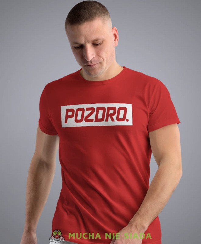 pozdro czerwona męska koszulka z nadrukiem na co dzień, na prezent, fajna koszulka.jpg
